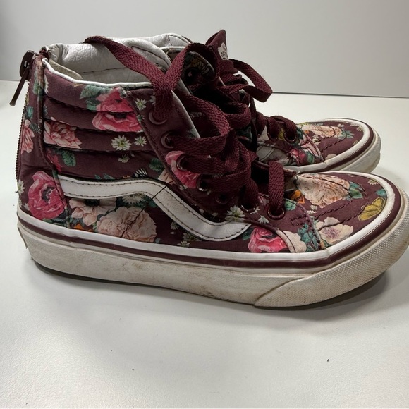 Vans Kids Floral High-Top Shoes - Burgundy and White - Picture 1 of 13
